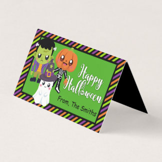 Cartão De Visita Feliz Halloween Trate Bag Topper Com Monstros