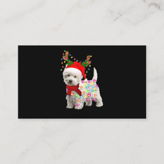 Cartão De Visita Feliz Natal Xmas Westie Dog Reindeer Cosplay (Frente)