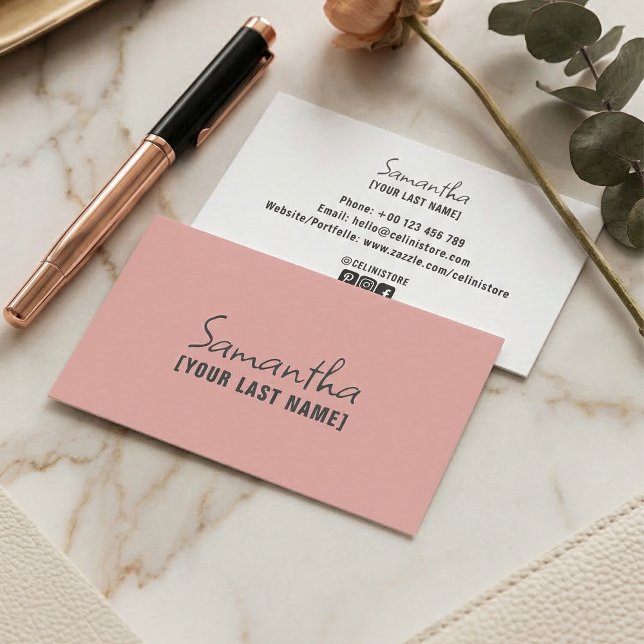 Cartão De Visita Feminine Minimalist Business Card | Rose Beige (Feminine Minimalist Business Card  Rose Beige)