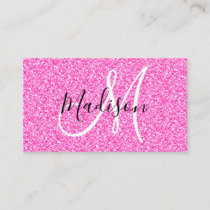 Cartão De Visita Feminino & Glam Rosa Quente Brilho Monograma