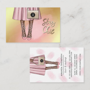 Cartão de Visita Feminino Rosa e Dourado