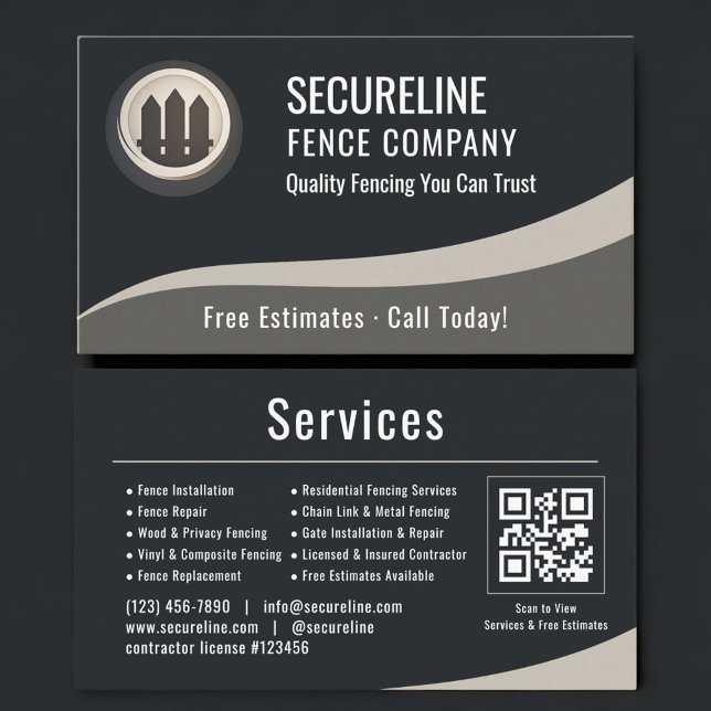 Cartão De Visita Fence Builder QR Code Professional (Criador carregado)