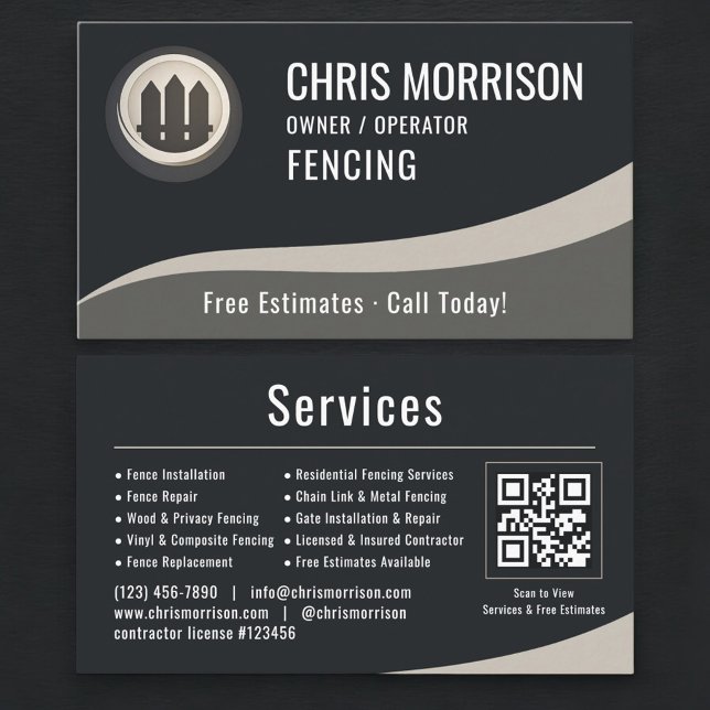 Cartão De Visita Fencing Fence Builder QR Code (Criador carregado)