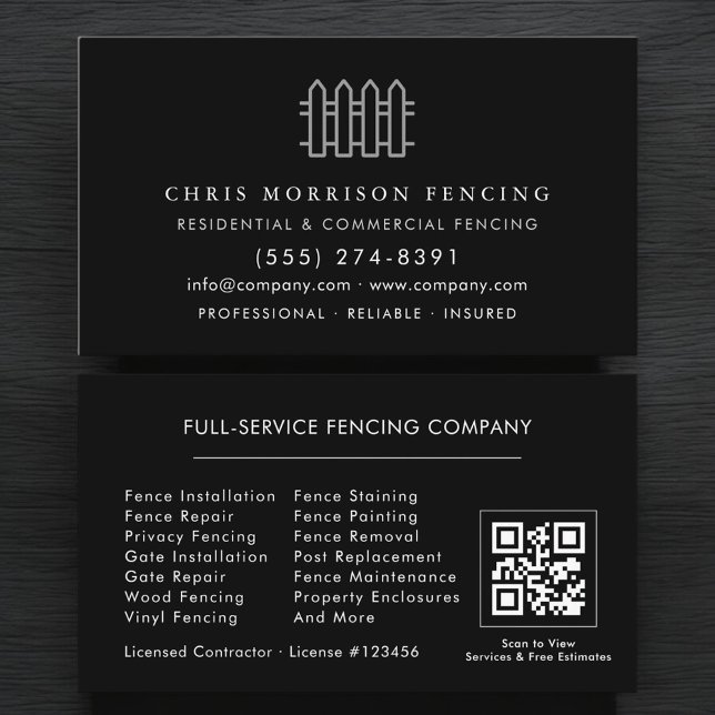 Cartão De Visita Fencing Fence Contractor QR Code (Criador carregado)