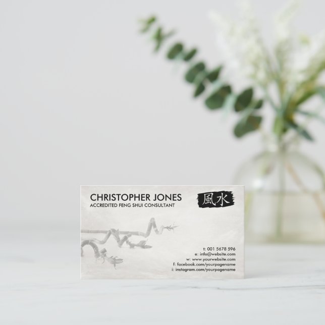 Cartão De Visita Feng Shui Calliografia - Símbolo Lucky Bamboo (Em pé/Frente)