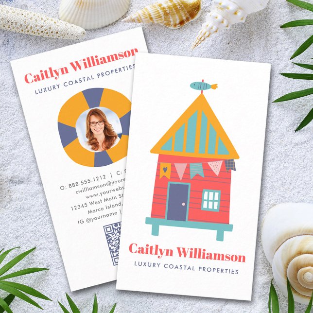 Cartão De Visita Férias Imobiliário Foto do Código QR Diversão de P (Criador carregado)