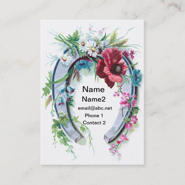 Cartão De Visita Ferradura e papoila afortunadas (Frente)