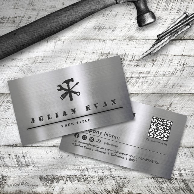 Cartão De Visita Ferramenta de Handyman de metal brilhante profissi (Professional Shiny Brushed Metal Handyman Tool Business Card)
