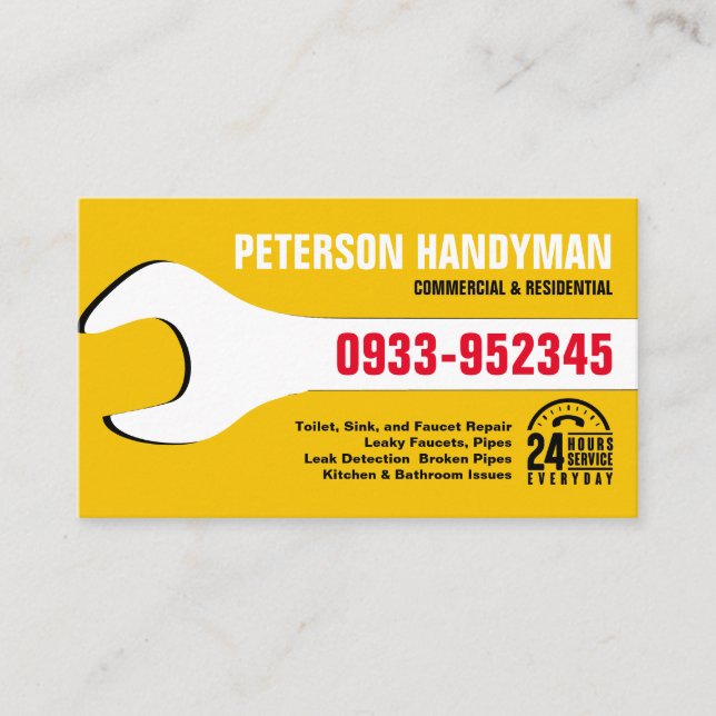 CARTÃO DE VISITA FERRAMENTA WRENCH DE EMERGÊNCIA HANDYMAN PLUMBING  (Frente)