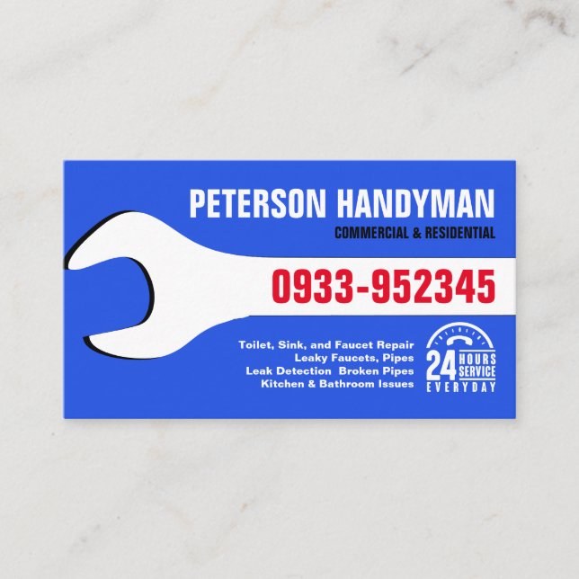 CARTÃO DE VISITA FERRAMENTA WRENCH DE EMERGÊNCIA HANDYMAN PLUMBING  (Frente)