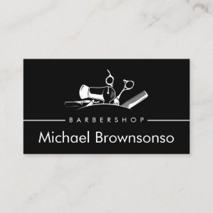 Cartão De Visita Ferramentas de Barbearia Preta Design de Logo de S