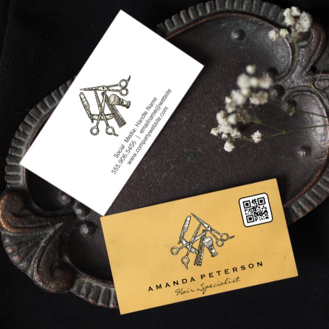 Cartão De Visita Ferramentas de Barber | Código Qr (Criador carregado)