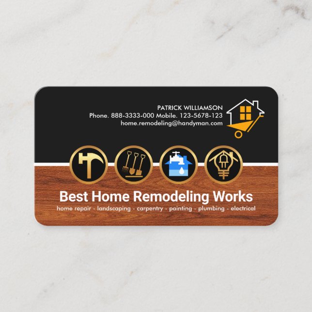 Cartão De Visita Ferramentas De Construção Da Madeira (Frente)