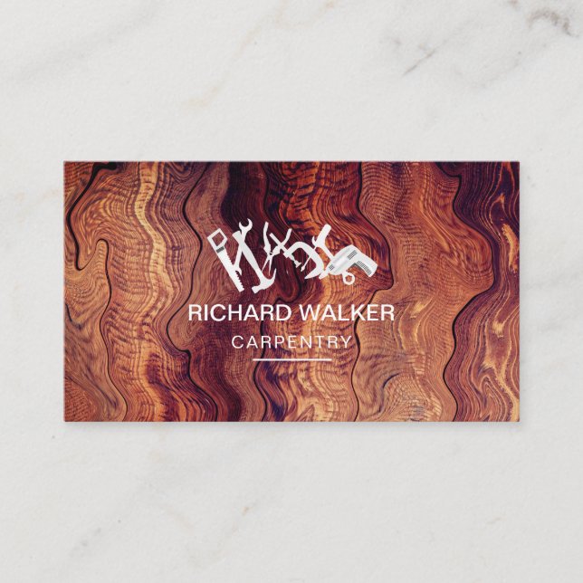 Cartão De Visita Ferramentas de Construção de Carpintaria de Madeir (Frente)