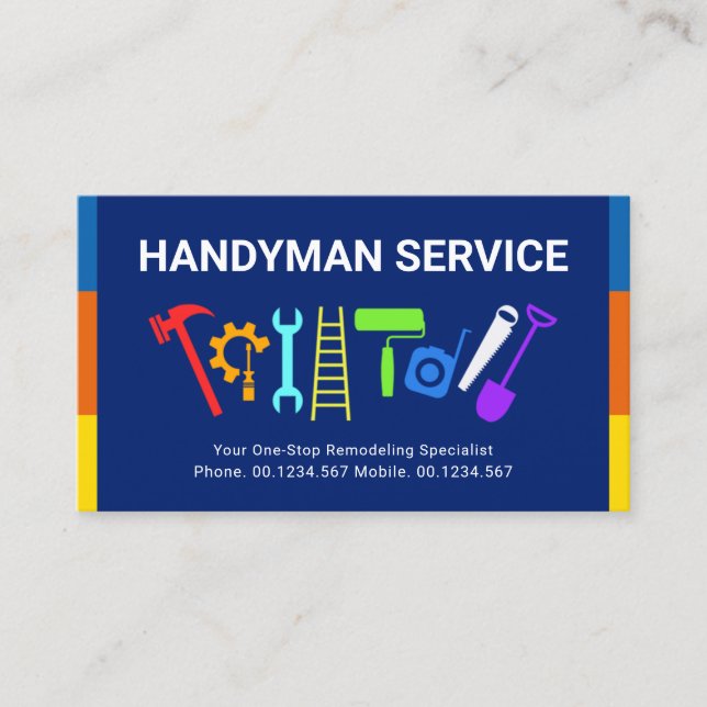 Cartão De Visita Ferramentas de Handyman com Stripes Coloridas (Frente)