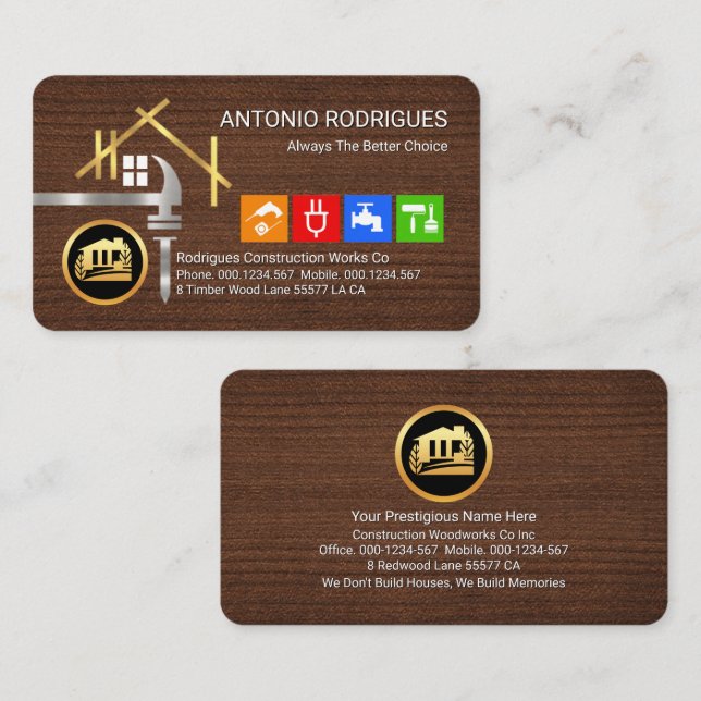 Cartão De Visita Ferramentas de Handyman de Truss de Telhado (Frente/Verso)