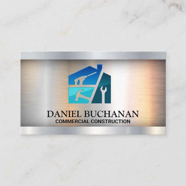 Cartão De Visita Ferramentas de hardware | Coluna Azul de Carpintar (Frente)
