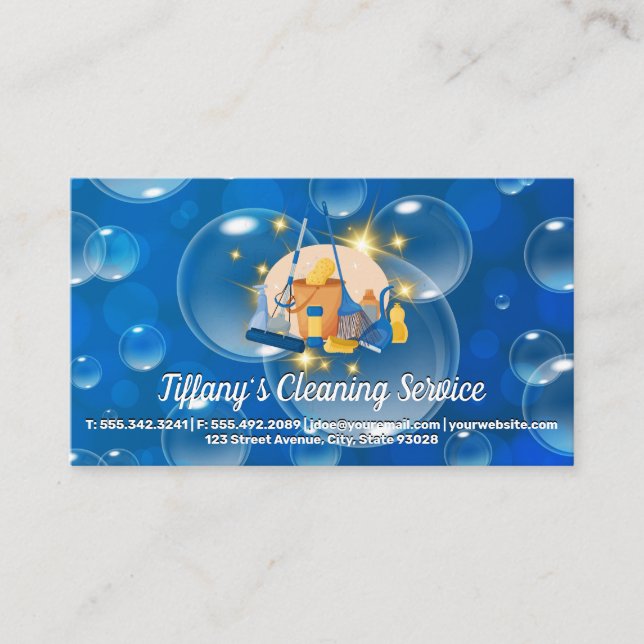 Cartão De Visita Ferramentas de Limpeza | Bolhas de sabão (Frente)