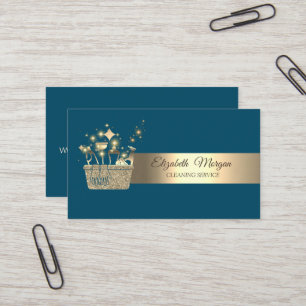 Cartão De Visita Ferramentas de Limpeza Brilho Dourado Bokeh Profis