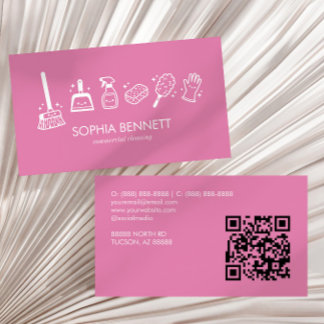 Cartão De Visita Ferramentas de Limpeza Cor-de-Rosa Personalizadas