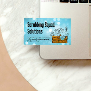 Cartão De Visita Ferramentas de limpeza doméstica na caixa de madei