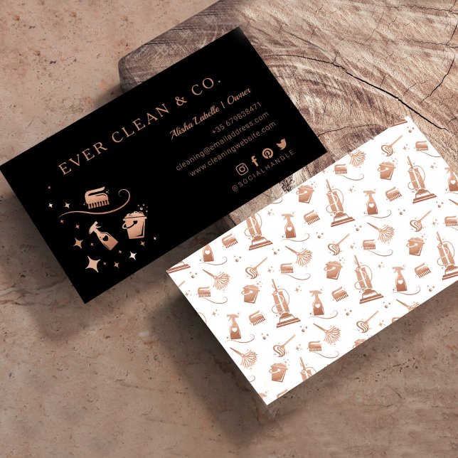 Cartão De Visita Ferramentas de Limpeza Empregada Profissional e Li (Criador carregado)