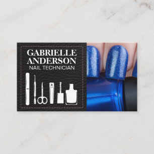 Cartão De Visita Ferramentas de Manicure  Blue Nail Polonês  Couro