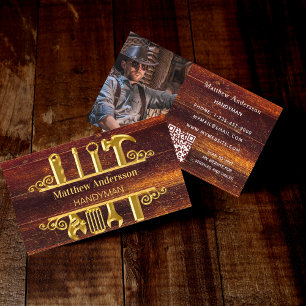 Cartão De Visita Ferramentas de ouro de madeira para casa reparaçõe