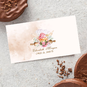 Cartão De Visita Ferramentas de Padaria de Aquarela Cupcake Padaria