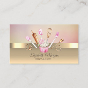 Cartão De Visita Ferramentas de Padaria Flor de Cupcake Moderno Dou