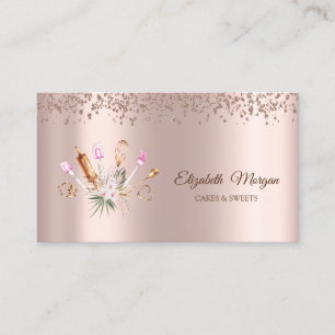 Cartão De Visita Ferramentas de Padaria Florais e Diamantes Elegant