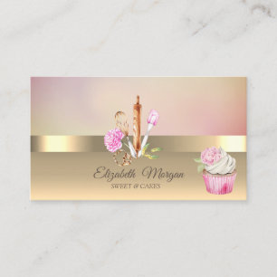 Cartão De Visita Ferramentas de Padaria Floral Ouro Moderno Elegant