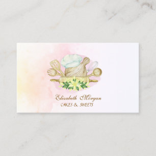 Cartão De Visita Ferramentas de Padaria Flores Amarelas Aquarela