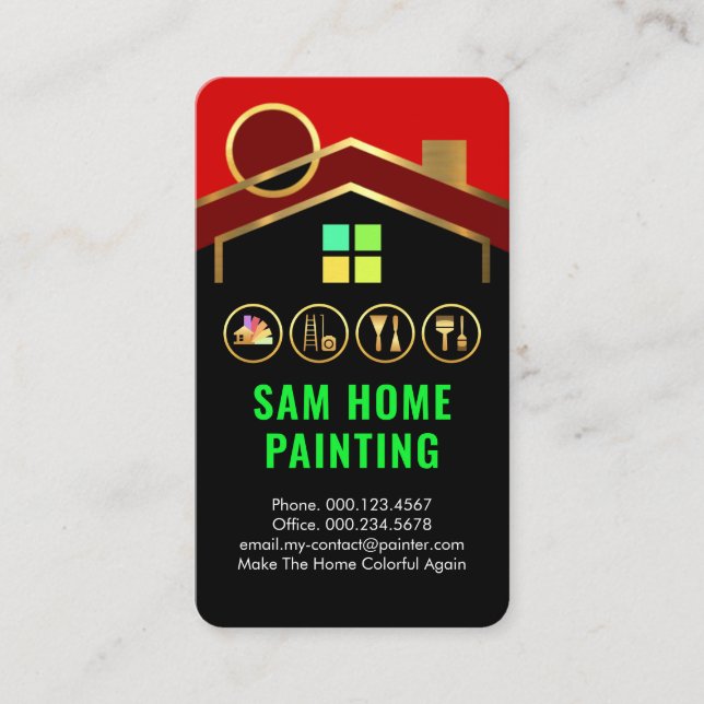 Cartão De Visita Ferramentas de Pintura de Edifício com Telhado Dou (Frente)