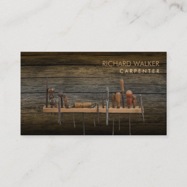 Cartão De Visita Ferramentas do carpinteiro Madeira profissional (Frente)