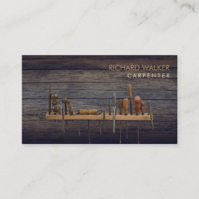 Cartão De Visita Ferramentas do carpinteiro Madeira russa profissio (Frente)