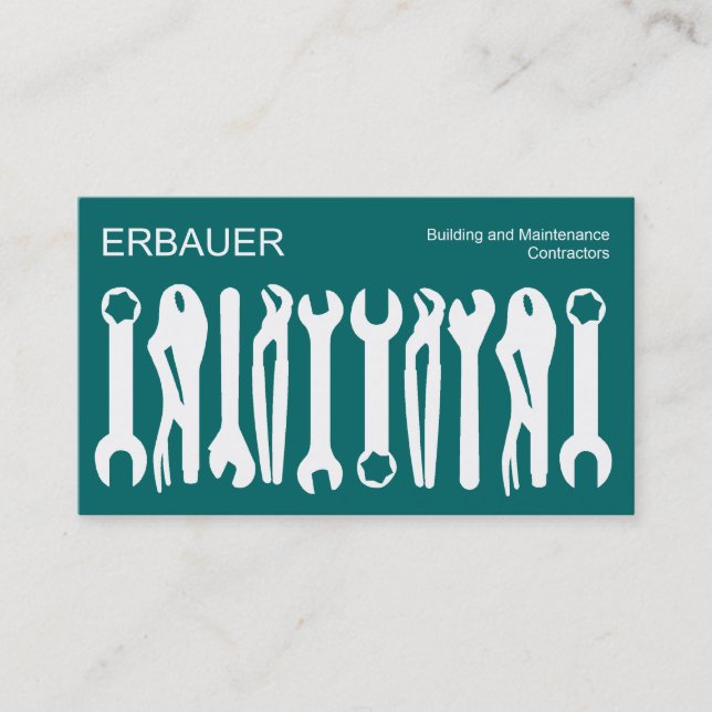 Cartão De Visita Ferramentas do Comércio - Branco sobre Teal (Frente)