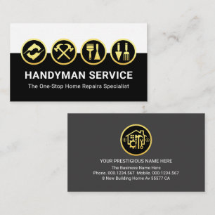 Cartão De Visita Ferramentas Gold Handyman Camadas Brancas Pretas