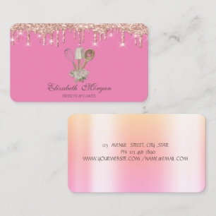 Cartão De Visita Ferramentas manuais de pastelaria Glitter Rose Gol