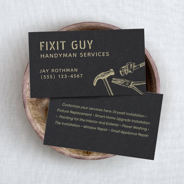 Cartão De Visita Ferramentas Rustic Handyman, Construção (handyman tools black business cards)