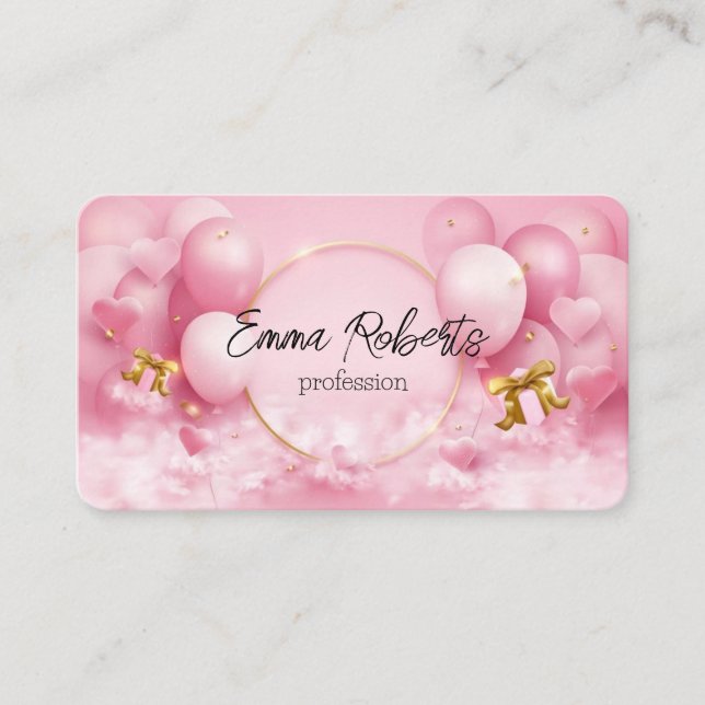 Cartão De Visita Festa de aniversário Balões Presente Coração (Frente)