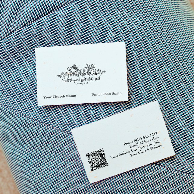 Cartão De Visita Fight Good Fight Bible Verse Floral Doodle Church (Fight Good Fight Bible Verse Floral Doodle Church Business Card
)