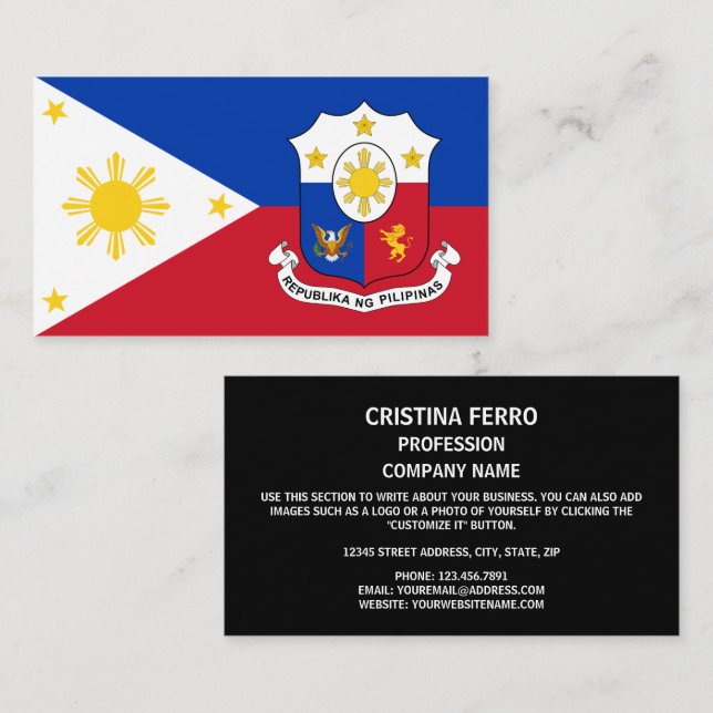 Cartão De Visita Filipino Flag & Casaco de Arms, Flag das Filipinas (Frente/Verso)