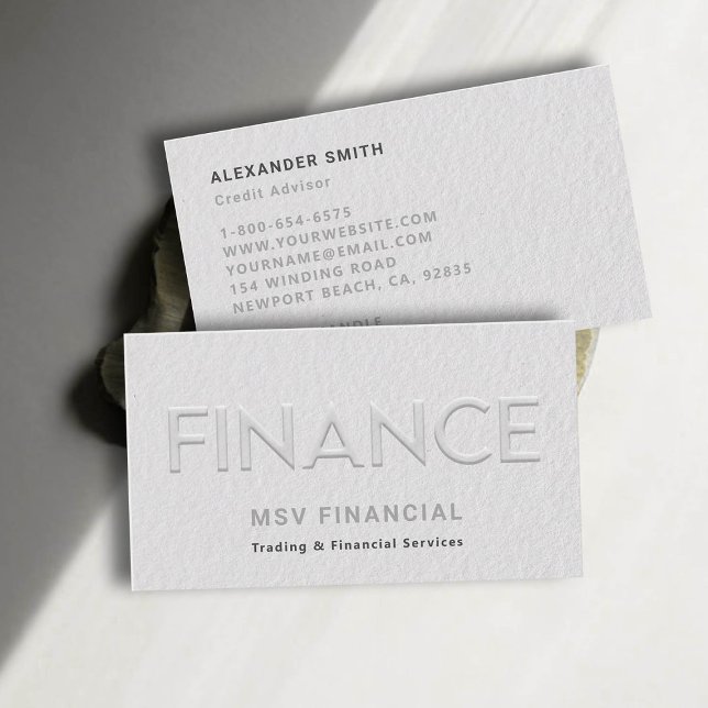 Cartão De Visita Finanças Faux Embossed Modern Professional Minimiz (dealer trader financial finance business card faux embossed black white professional sleek)