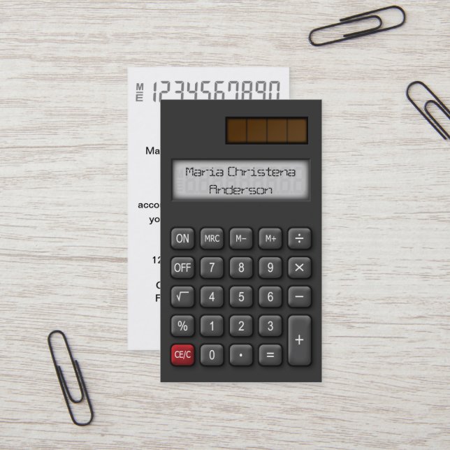 Cartão de visita financeiro da calculadora (preto) (Frente/Verso In Situ)