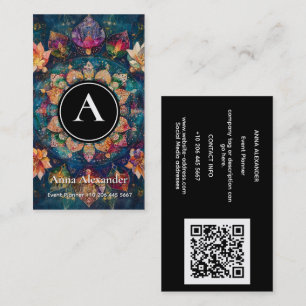 Cartão De Visita Fios de Luz Design de Mandala Floral