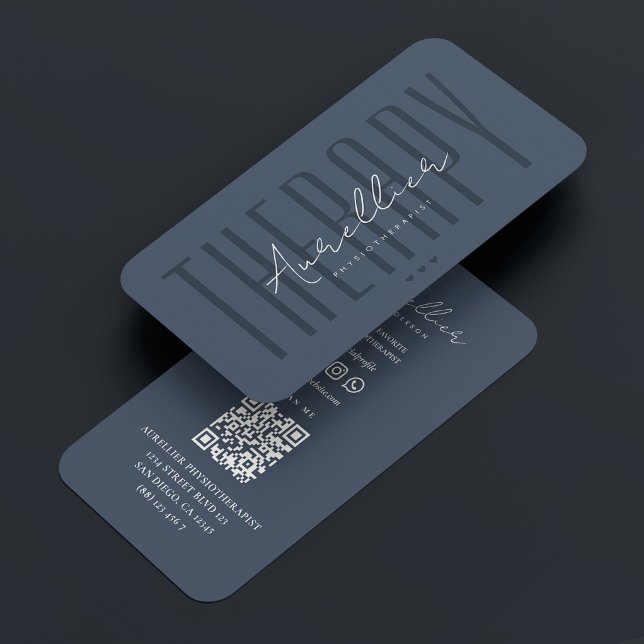 Cartão De Visita Fisioterapeuta Terapeuta Elegante Carvão Azul (Elegant Therapist Physiotherapist Blue Charcoal Business Card
)