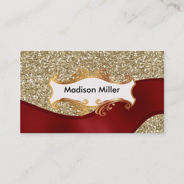Cartão De Visita Fita dourada do vermelho do fundo (Frente)