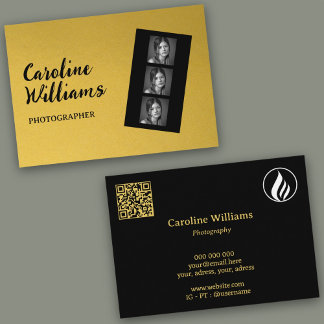 Cartão De Visita Fita na moda dourada Fotografia Logotipo Código QR