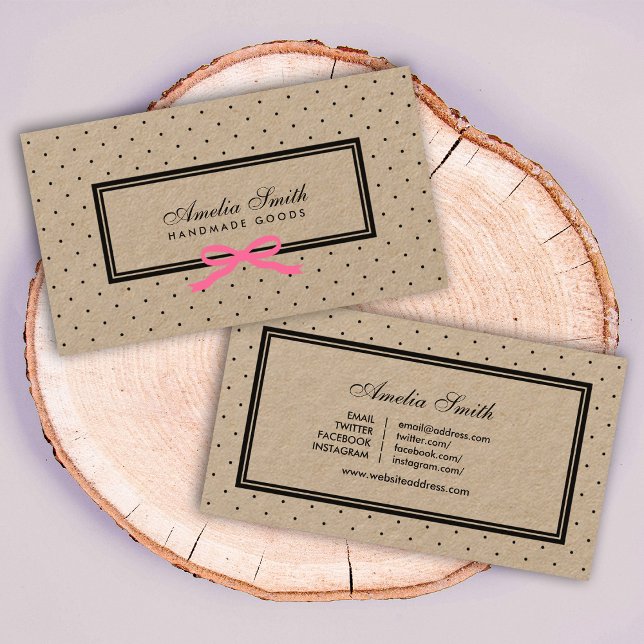 Cartão De Visita Fita rosa-Bolinhas negra Fita social Kraft (Criador carregado)